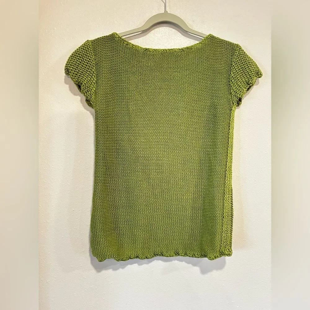 Tory Burch Chunky Knit Short Sleeve Sweater | XS | Moss Green